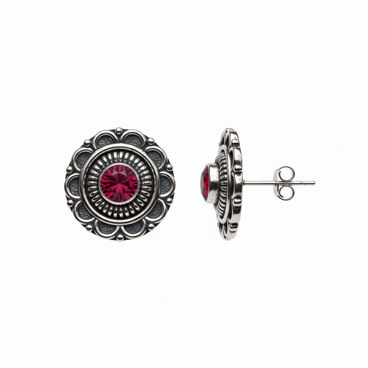 Traditional Sterling Silver Earrings for Women (Red)