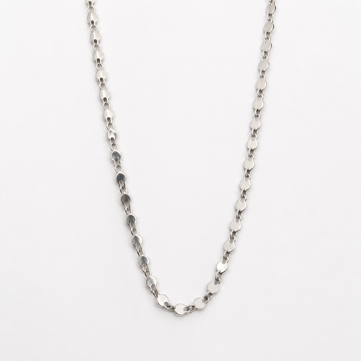 925 Sterling Silver Men's Flat Disc Link Chain Necklace
