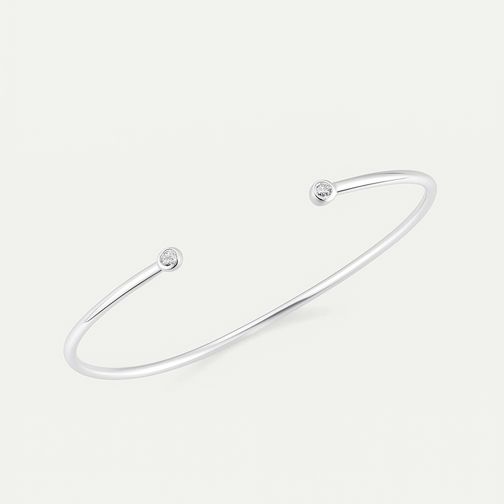 Iris Bangle – Bezel Set Moissanite Open Bangle in 925 Sterling Silver