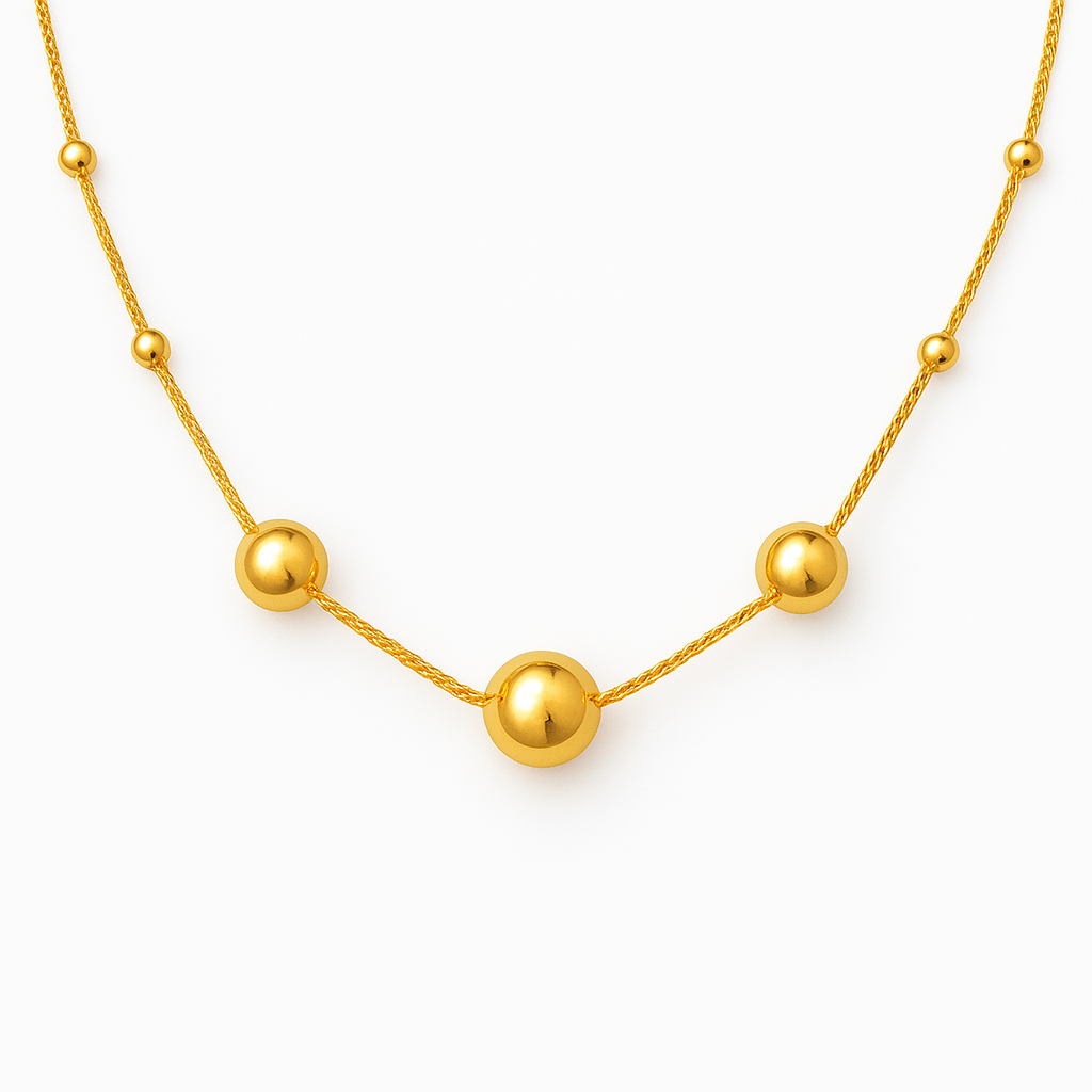 Rivansh 18-Inch Golden Ball Design Sterling Silver Necklace