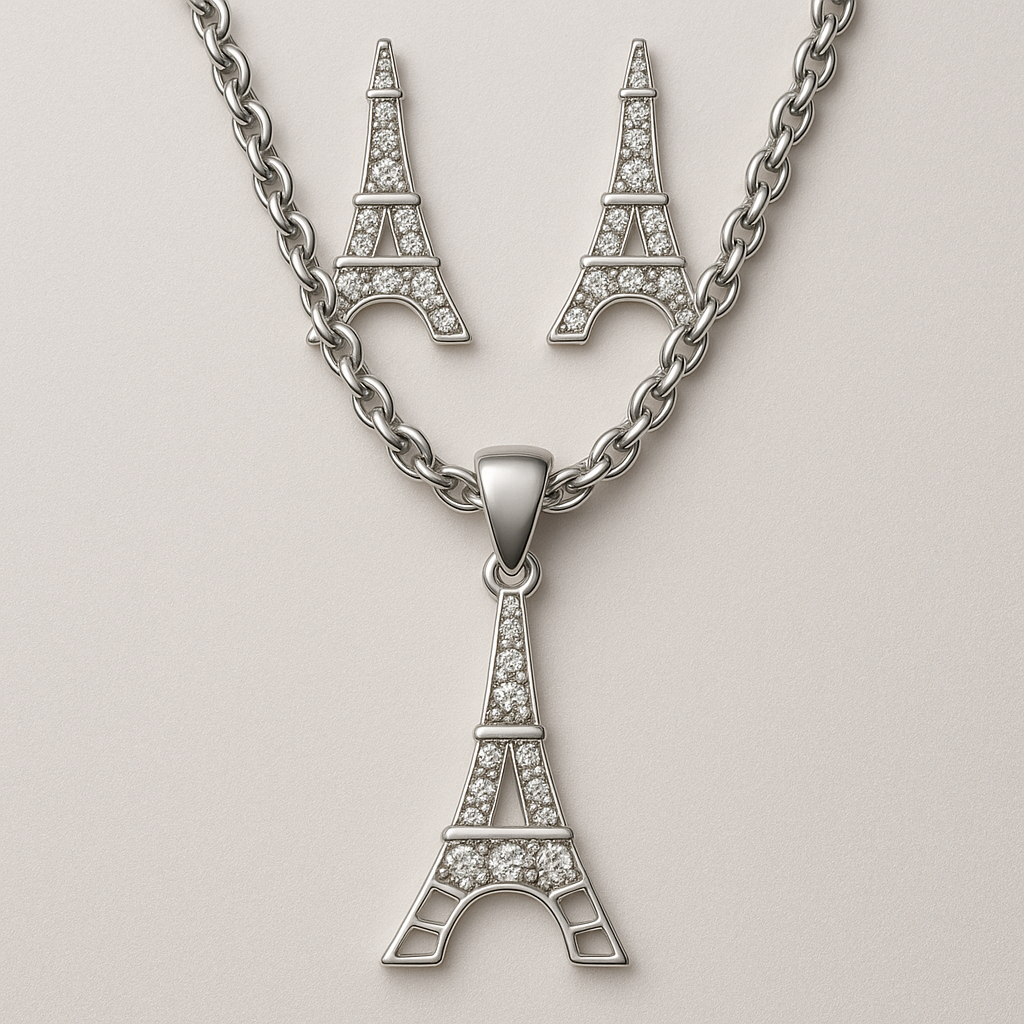 Eiffel Tower Sterling Silver Pendent Set With Chain for Women