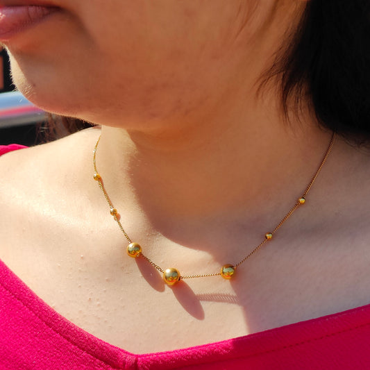 Rivansh 18-Inch Golden Ball Design Sterling Silver Necklace