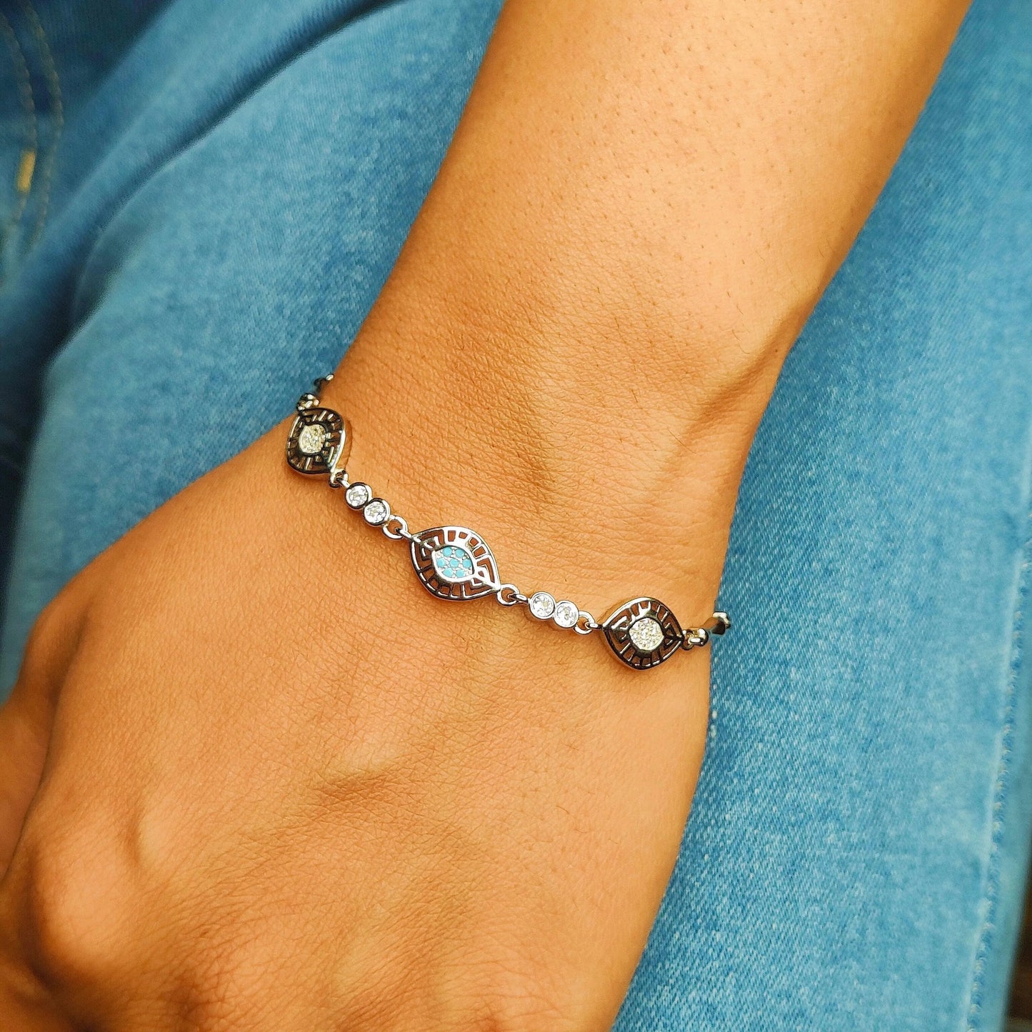 Blue Eye Bracelet - Silver Bracelet for Her,Bracelet,925 silver,rivansh.co