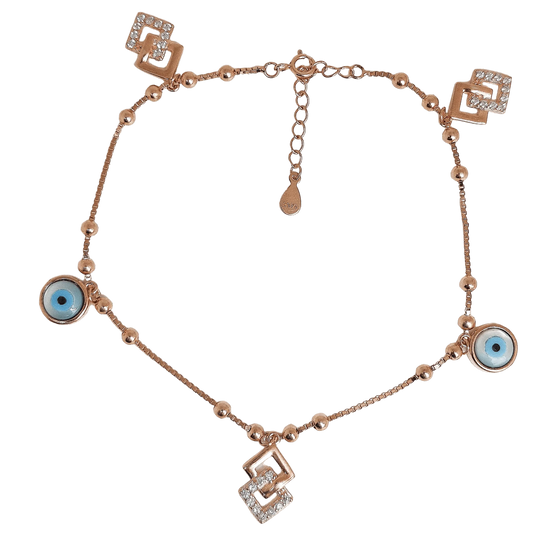 Entangled squares with evil eye anklet 925 silver - Rivansh