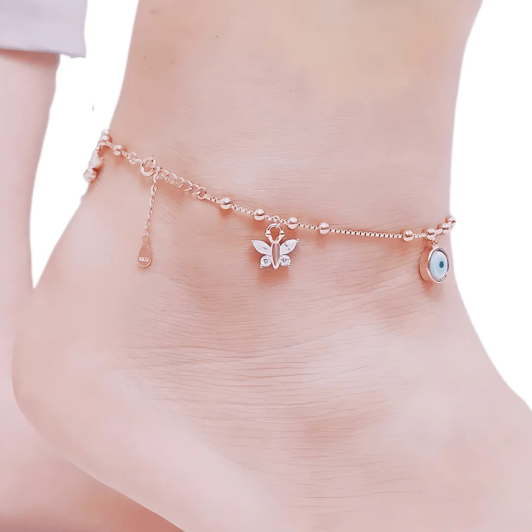 Evil eye with butterfly anklet 925 Silver