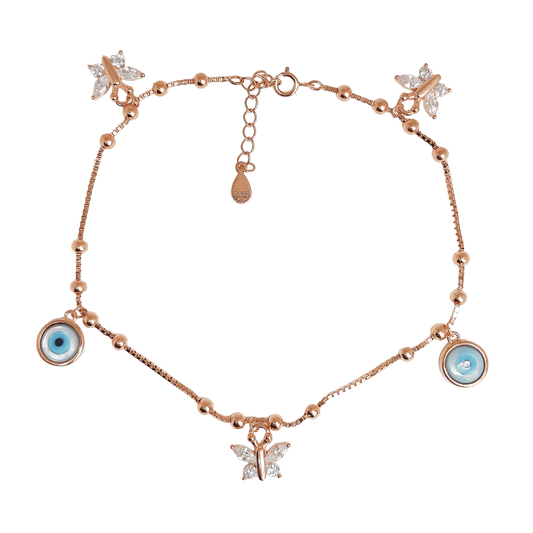 Evil eye with butterfly anklet 925 Silver - Rivansh