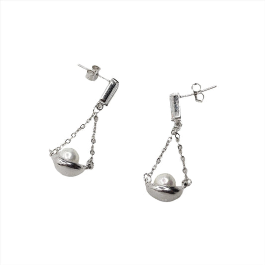 Hanging Pearl Sterling Silver Earrings for Women | Rivansh Jewels | 925 Sterling Silver Jewelry Store | Rivansh.co | Luxury Sterling Silver Jewellery Online