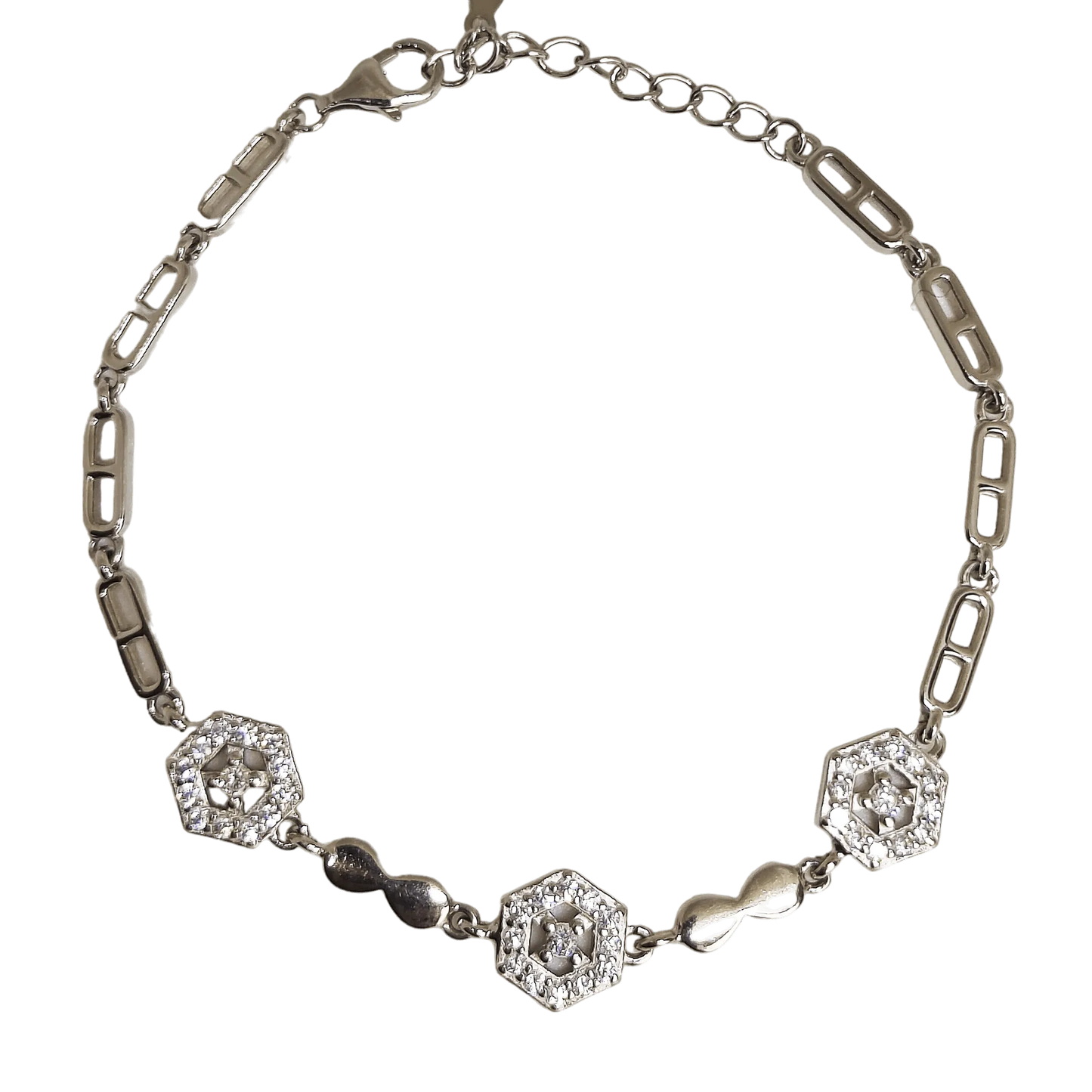 Hexagon Bracelet With engraved Diamonds Made in Sterling Silver - Rivansh