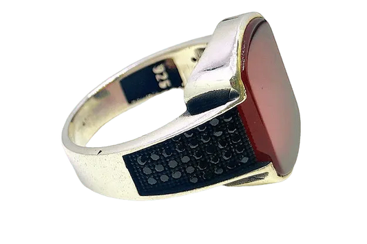Red M Stone Ring for Men (92.5 Silver) - Rivansh