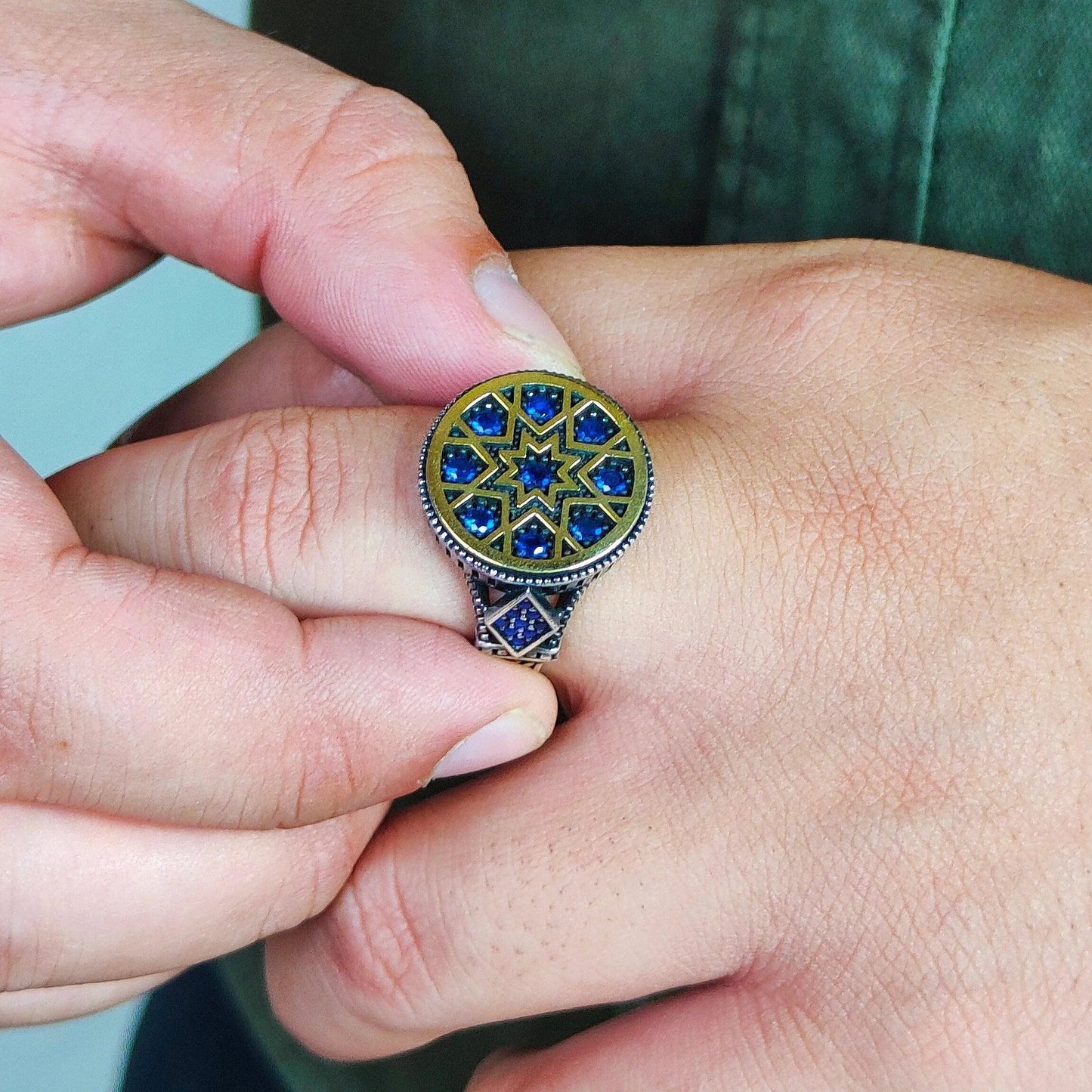 Round Turkish Ring for Men: 92.5 Sterling Silver Elegance