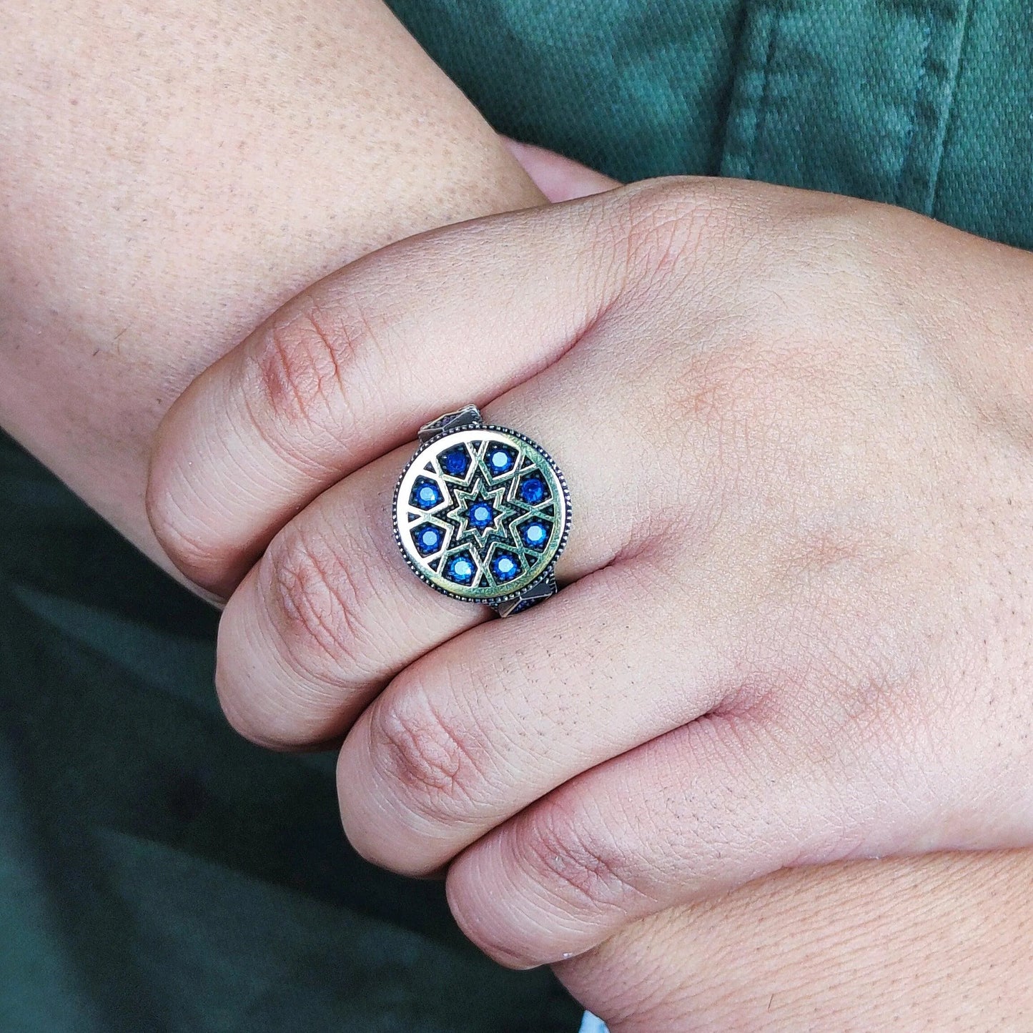 Round Turkish Ring for Men: 92.5 Sterling Silver Elegance