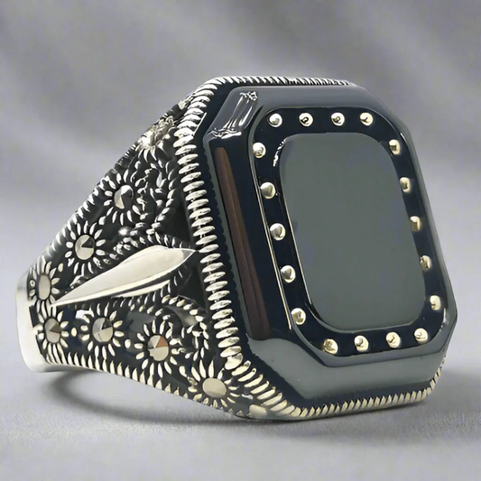 Stylish Black Stone Ring for Men/ Sterling Silver - Rivansh