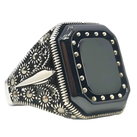 Stylish Black Stone Ring for Men/ Sterling Silver