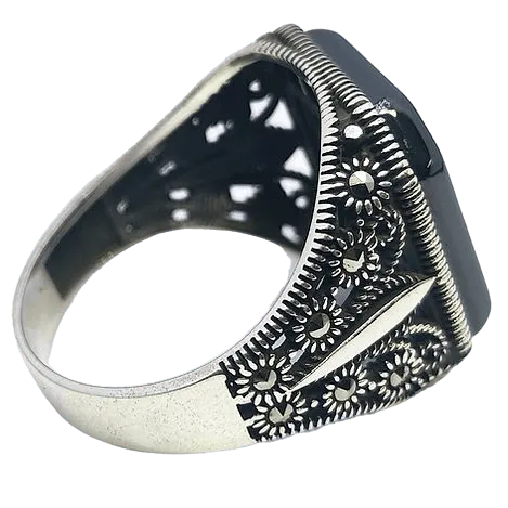 Stylish Black Stone Ring for Men/ Sterling Silver - Rivansh