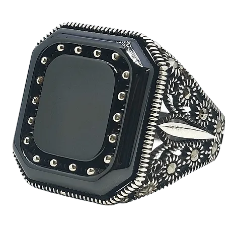 Stylish Black Stone Ring for Men/ Sterling Silver - Rivansh