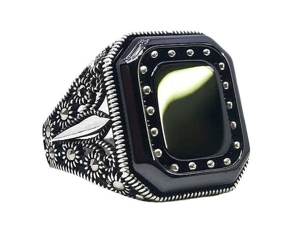 Stylish Black Stone Ring for Men/ Sterling Silver - Rivansh