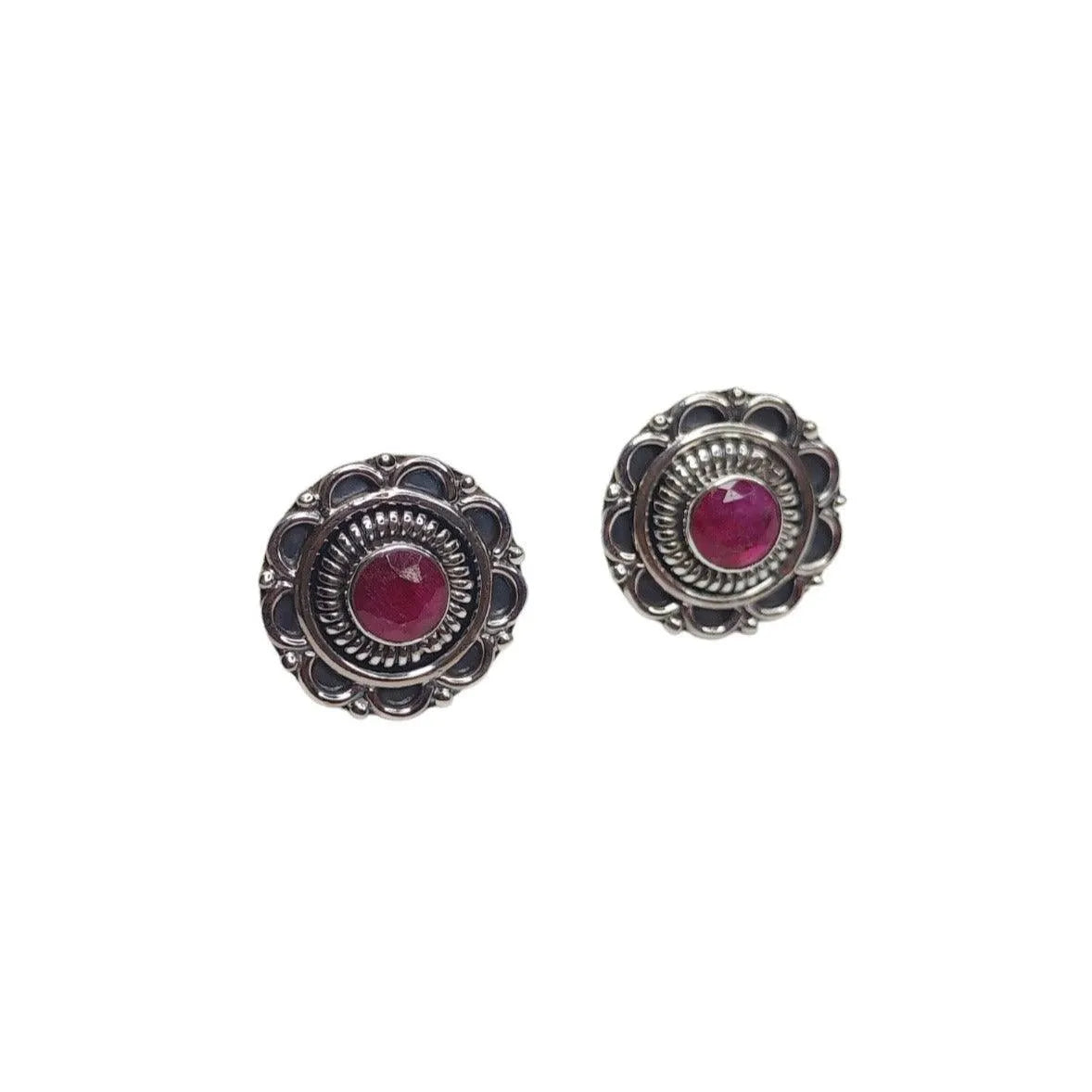 Traditional Sterling Silver Earrings for Women (Red) | Rivansh Jewels | 925 Sterling Silver Jewelry Store | Rivansh.co | Luxury Sterling Silver Jewellery Online