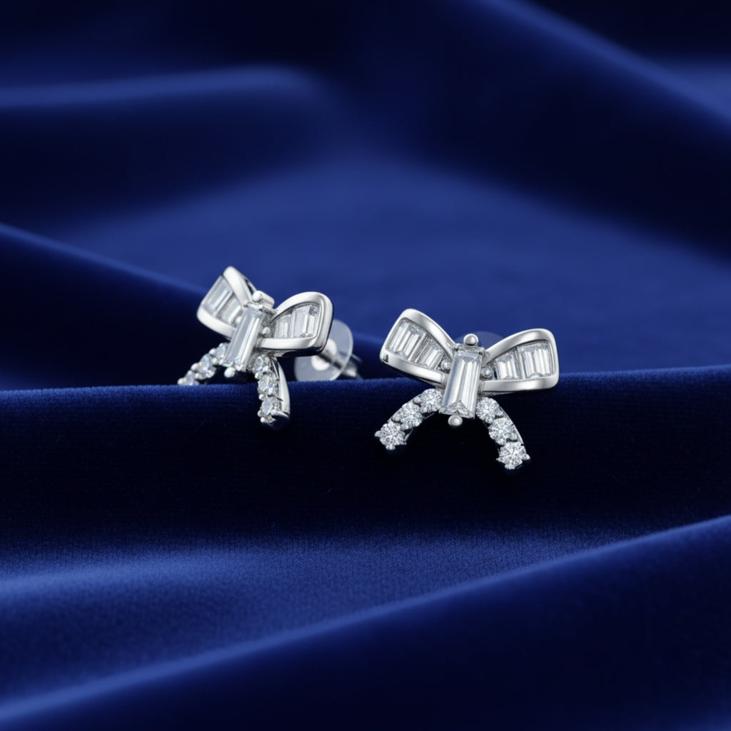 Glimmer Bow Sterling Silver Polki Zircon Earrings