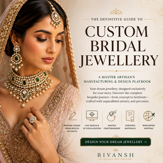 Custom bridal jewellery with a handcrafted bridal necklace, earrings, and wedding ring for a South Asian bride