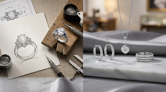 Custom jewellery vs ready-made jewellery comparison showing differences in design, personalisation and finished jewellery styles