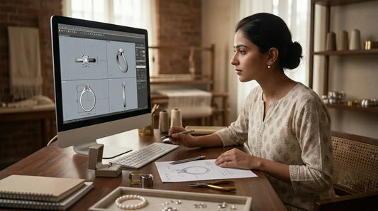 Jewellery CAD design displayed on a computer screen to visualise a custom ring before making.