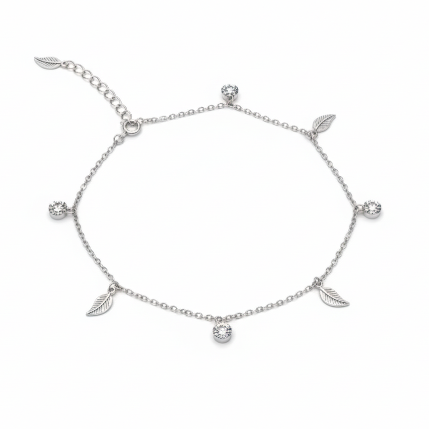 925 Sterling Silver leaf Anklet