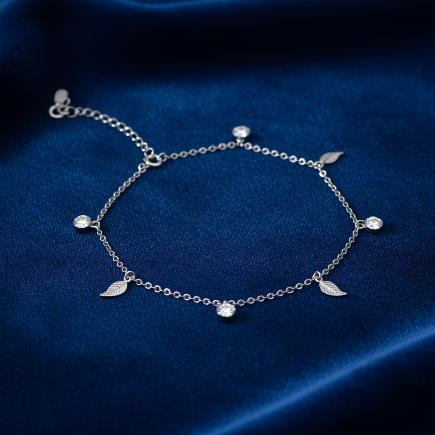 925 Sterling Silver leaf Anklet