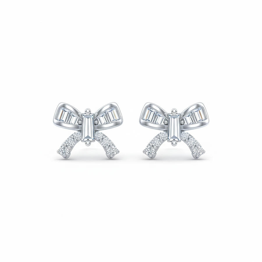 Glimmer Bow Sterling Silver Polki Zircon Earrings