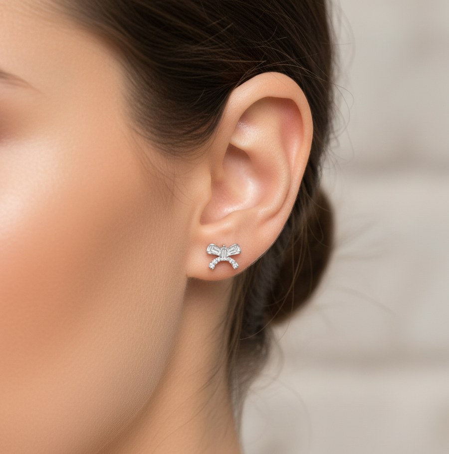 Glimmer Bow Sterling Silver Polki Zircon Earrings for Women