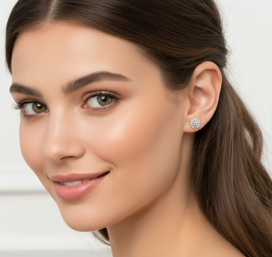 Zircon Bloom 925 Sterling Silver Stud Earrings for Women