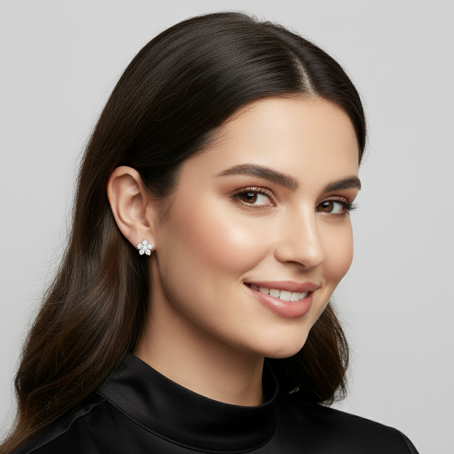 Zircon Blossom Studs 925 Sterling Silver Earrings for Women