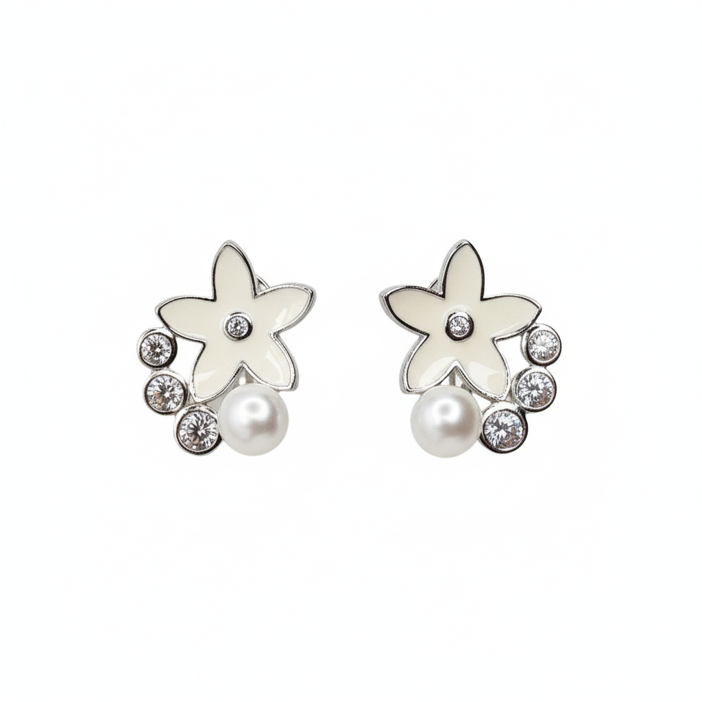 Spring Floral Pearl Sterling Silver Earring for Girls/Women