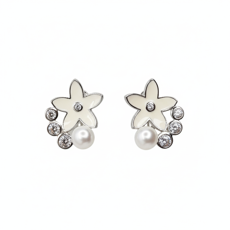 Spring Floral Pearl Sterling Silver Earring for Girls/Women
