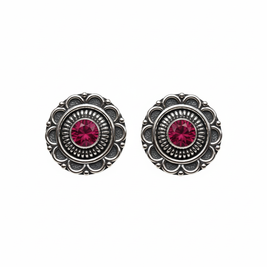Traditional Sterling Silver Earrings for Women (Red)