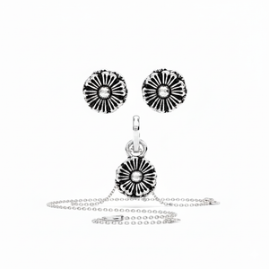 Oxidized Silver Flower Pendent Set With Chain For Women (92.5 Sterling Silver)