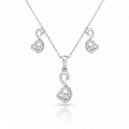 Swan with Zircons heart Sterling Silver Pendant Set