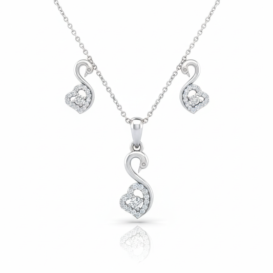 Swan with Zircons heart Sterling Silver Pendant Set