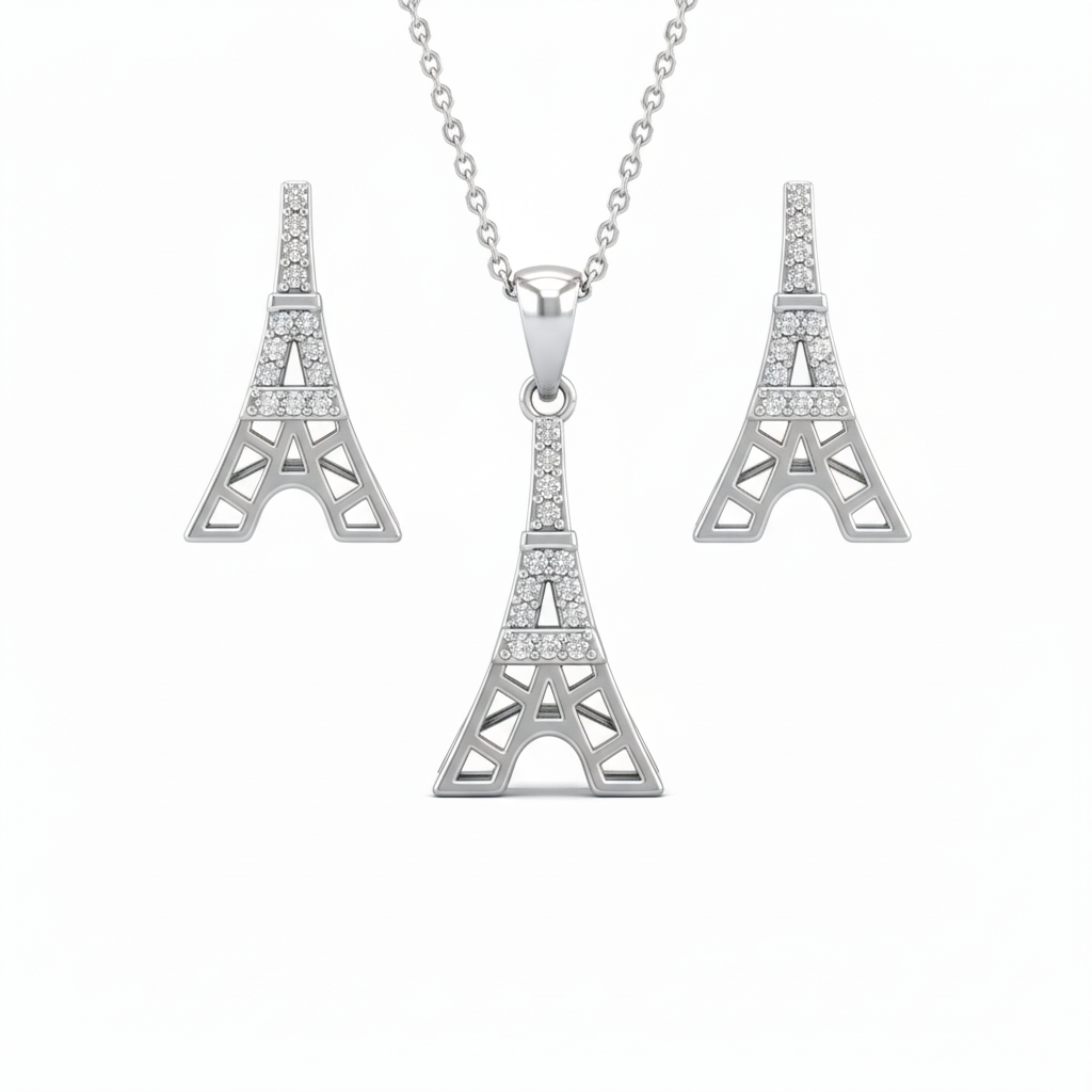 Eiffel Tower Sterling Silver Pendent Set With Chain for Women