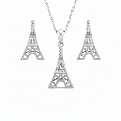 Eiffel Tower Sterling Silver Pendent Set With Chain for Women
