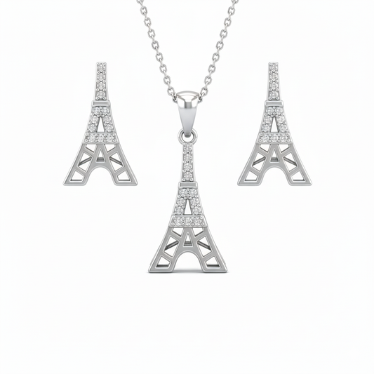 Eiffel Tower Sterling Silver Pendent Set With Chain for Women