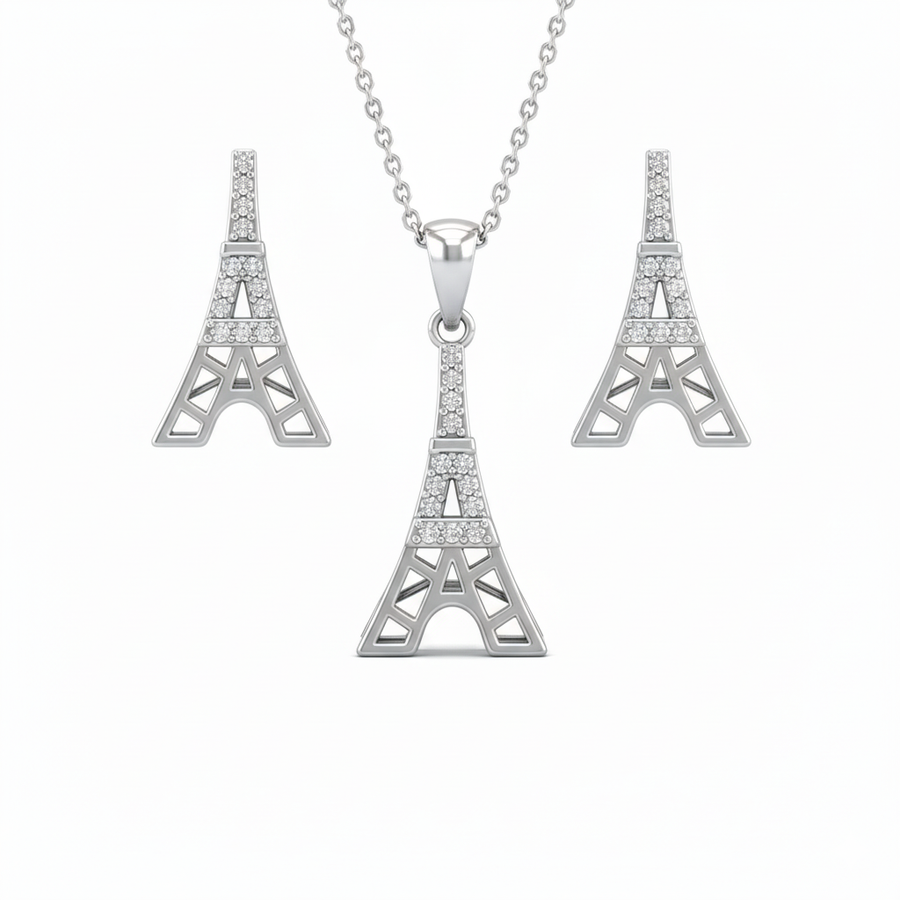 Eiffel Tower Sterling Silver Pendent Set With Chain for Women