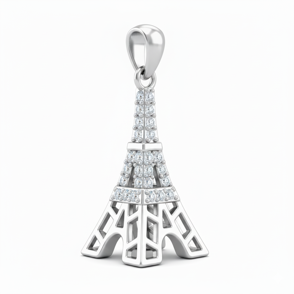 Eiffel Tower Sterling Silver Pendent Set With Chain for Women