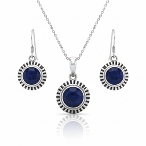 Blue Stone Sunflower Sterling Silver Pendant Set for women
