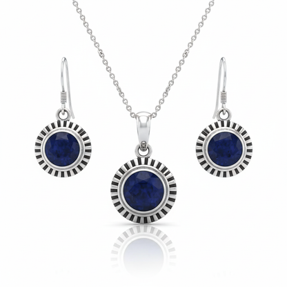 Blue Stone Sunflower Sterling Silver Pendant Set with Chain for Women