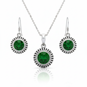 Green Stone Sunflower Pendent Sterling Silver Pendant Set with Chain for Women