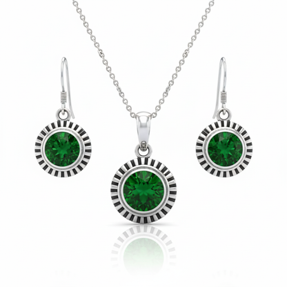 Green Stone Sunflower Pendent Sterling Silver Pendant Set with Chain for Women