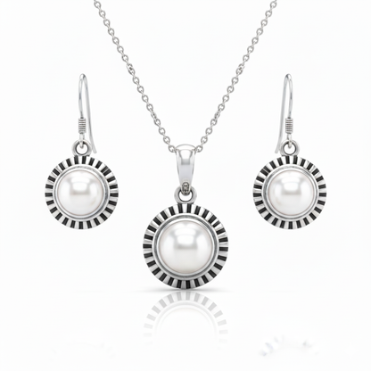 White Stone Sunflower Sterling Silver Pendant Set with Chain for Women