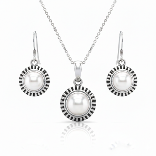 White Stone Sunflower Sterling Silver Pendant Set with Chain for Women