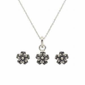 Five Petals Oxidized Sterling Silver Pendent Set With Chain For Women