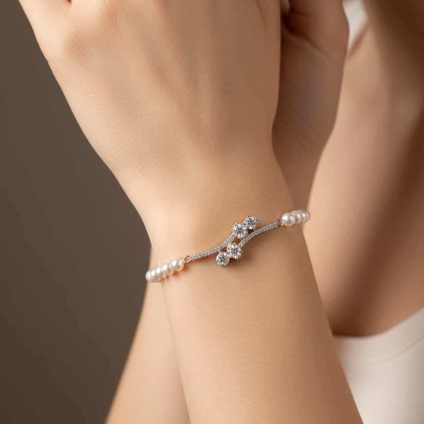 Lace of Light Pearl Sterling Silver Bracelet for Women